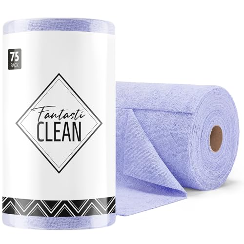 Fantasticlean Microfiber Cleaning Cloth Roll -75 Pack, Tear Away Microfiber Towels, 12" x 12", Reusable, Washable, Scratch Free, Ultra Absorbent Dishcloth for All-Around Cleaning Supplies (Lavender) - color: Lavender, size: 75 pack