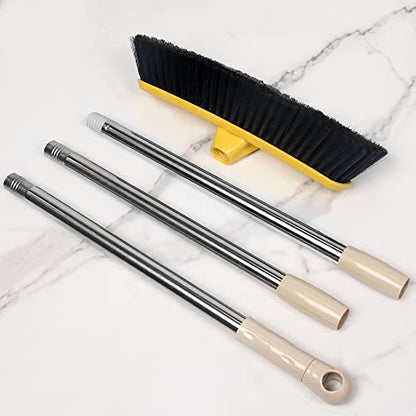 Push Broom with Long Handle, Floor Brush 49.6 inch Soft Bristle Broom 12.2" Wide for Cleaning Bathroom Kitchen Patio Garage Deck Tile Floor - color: Yellow
