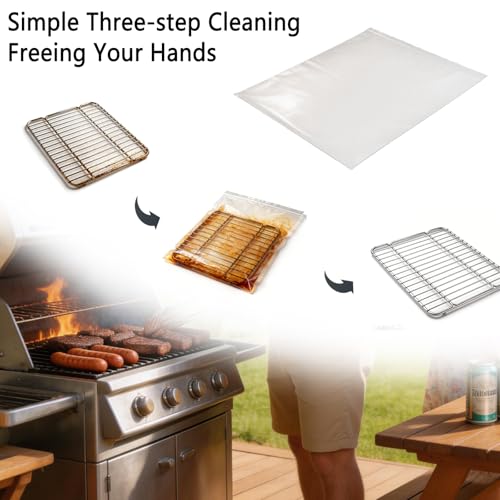 6-Pack Heavy Duty No-Scrub Oven Rack Cleaning Bags with Included Disposable Gloves, Reusable Leak-Resistant PE Soaking Bags for Grill Grates, BBQ & Removable Metal Racks - No Cleaner Included