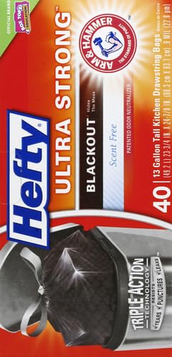 Hefty Ultra Strong 13 Gallon Trash Bags,Black Tall Kitchen Trash Bags 13 Gallon Size,Break Resistant Drawstring Enclosure,Continuous Odor Control,Blackout,Unscented,40-Bags,(Pack of 6) - size: 40 Count (Pack of 6)