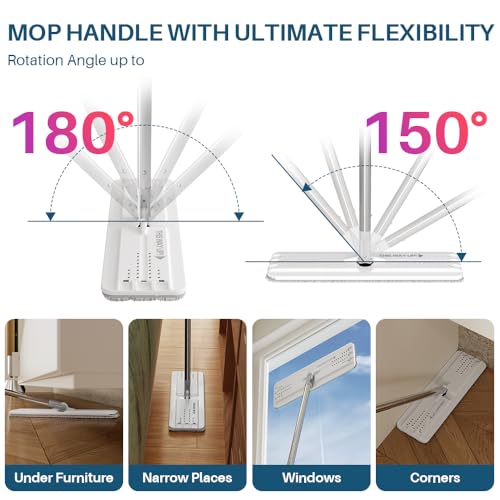 JOYMOOP Mop and Bucket Set, Dust Mops for Floor Cleaning, Wall Mop with 2 Microfiber Mop Head Replacement - size: Bucket #22 - 50" Mop + 2 Grey Mop Pads