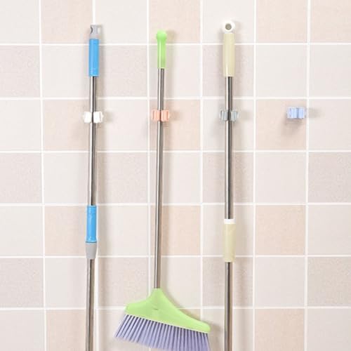 Broom And Mop Holder Clip 4 Pcs Mop Broom Wall Mounted Heavy Duty With Plastic Hooks Hanger No Drilling Mop Gripper For Home Bathroom Kitchen (white) - color: White