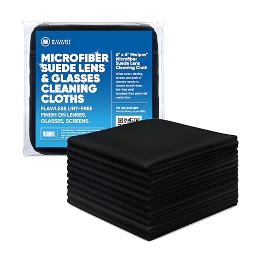 Premium Lens Glasses Cleaning Cloth by Microfiber Wholesale | Black | 6”x6” | 10pk | Soft Microfiber Suede | Travel Size Reusable | No Lint Scratch-Free Durable | Lenses Glasses Phones - color: Black