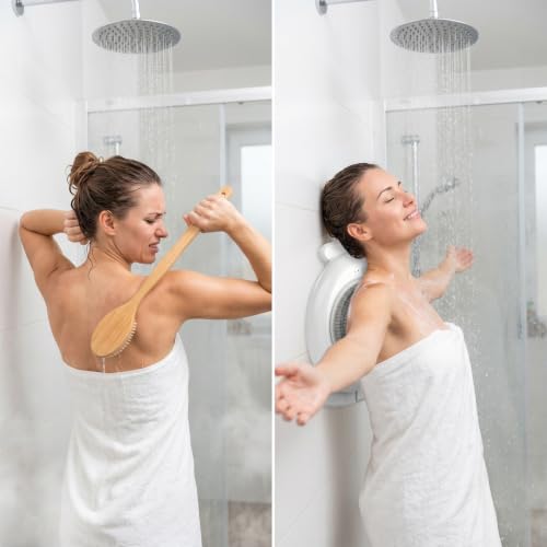 Hiqufet Electric Back Scrubber for Shower, Adjustable Height Shower Back Scrubber Wall Mounted, 4-Speed & 3 Replaceable Brush Heads, IPX7, Hands-Free Back Cleansing and Exfoliating Brush - size: CKT2