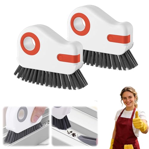 2 in 1 Window Track Cleaning Brush 2PCS,2026 New Window Groove Cleaning Brush, Sliding Door Track Cleaning Brush with Hidden Scraper, Gap Scrub Brush for Sliding Door, Window Sill (Orange) - color: Orange