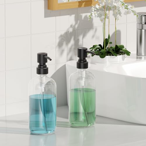 AmazerBath Glass Soap Dispenser, 2-Pack Clear Glass Soap Dispenser with Pump Bronze Rustproof, 17 Oz Bathroom Hand Soap Dispenser Bottle for Liquid Lotion, Kitchen Dish Soap Dispenser - color: Oil-rubbed Bronze