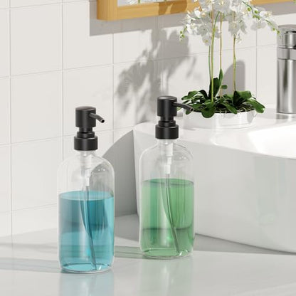 AmazerBath Glass Soap Dispenser, 2-Pack Clear Glass Soap Dispenser with Pump Bronze Rustproof, 17 Oz Bathroom Hand Soap Dispenser Bottle for Liquid Lotion, Kitchen Dish Soap Dispenser - color: Oil-rubbed Bronze