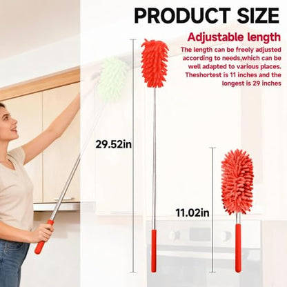 Extendable Microfiber Duster, Telescoping Dusting Brush for Home and Car Cleaning, Adjustable Length, Soft and Flexible - color: Elongated Red
