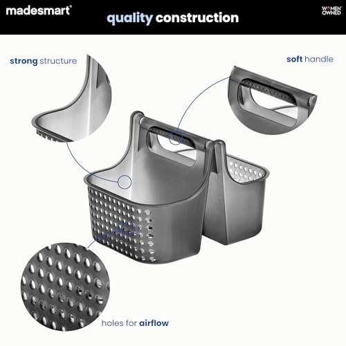 madesmart Large Portable Shower Caddy, Hold Soap, Shampoo, Hair Supplies and Beauty Products, Cleaning Supplies Organizer for Home, Dorm, Plastic Shower Tote, Soft Handle, Carbon