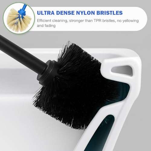 Black Toilet Brush and Holder Set, 304 Stainless Steel Heavy Duty Toilet Bowl Brush and Holder with Long Handle, Removable Inner Bowl and Splash Protection Modern Toilet Cleaner Brush for Bathroom - color: Black