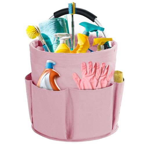Cleaning Caddy with Handle, Cleaning Products Organiser, 17L Foldable Storage Basket, Cleaning Caddy Organiser, Portable Multi Cleaning Bucket Bag for Home, Garden (Pink) - color: Pink