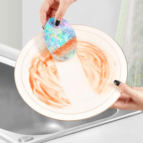 YETTASBIN Marble 3PCS Wood Pulp Scrub Sponges, Reusable Absorbent Household Cleaning Sponge Non-Scratch Kitchen Dish Sponges, Multi-Surface Safe Scrubber for Nonstick Pans, Pots