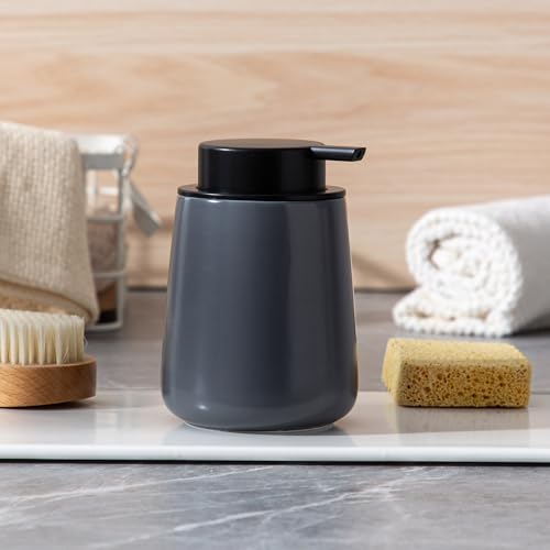 Enra Grey Soap Dispenser,12 oz Ceramic Hand Lotion Dispenser, Refillable Dish Soap Dispenser,Modern Liquid Soap Dispenser for Bathroom,Kitchen with Easy-to-Press Pump (Liquid-Gray) - color: Liquid-grey