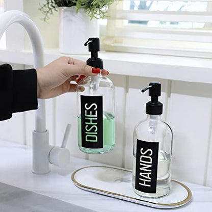 JASAI 2Pack 18OZ Glass Soap Dispenser, Black Stainless Steel Pump, Kitchen Dispenser with Classy Label, Refillable for Dishes - color: Black With Black Pump