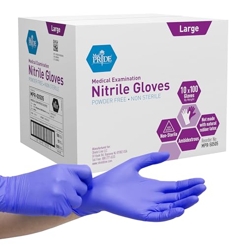 MedPride Powder-Free Nitrile Exam Gloves, Large, Case/1000 (10 Boxes of 100) - size: Large (Pack of 1000)