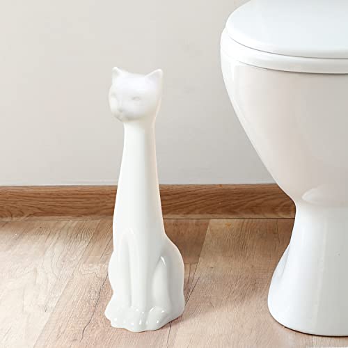 Allure Home Creation White Cat 2-Piece Toilet Brush Holder and Brush Set - color: White Cat