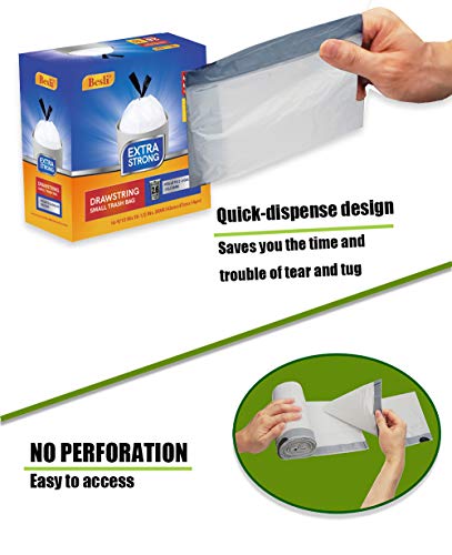 Besli 2.6 Gallon Drawstring Trash Bag Small Garbage Bag,100 Counts (White, 2.6 Gallon) - style: 2.6 Gallon