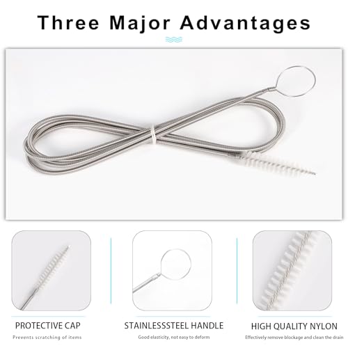 CiaraQ 11-Piece Tube & Pipe Cleaning Brush Set – 10 Rigid Brushes 1/16"-1" + 60" Flexible Wand Brush, Medium-Stiffness Nylon – for Drains, Guns, Coffee & Labs - color: White+white, size: 8.0 Inch & 60 Inch