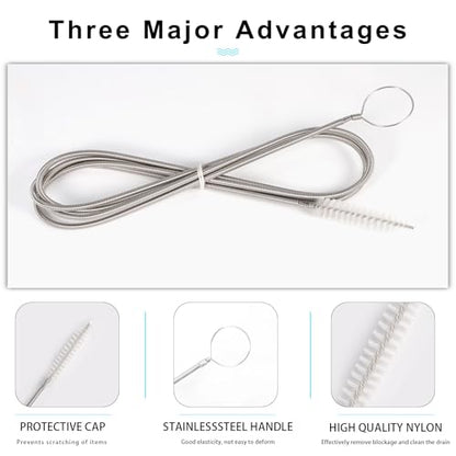 CiaraQ 11-Piece Tube & Pipe Cleaning Brush Set – 10 Rigid Brushes 1/16"-1" + 60" Flexible Wand Brush, Medium-Stiffness Nylon – for Drains, Guns, Coffee & Labs - color: White+white, size: 8.0 Inch & 60 Inch