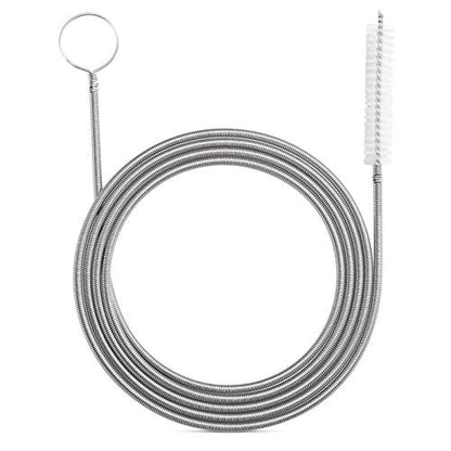 RayTour Extra-Thick Drain Brush with Stronger Spring 61-Inch Stainless Steel and Nylon Pipe Cleaner for Flexible, Curved & Slim Holes, Stronger Spring Version - style: One Head with Stronger Spring