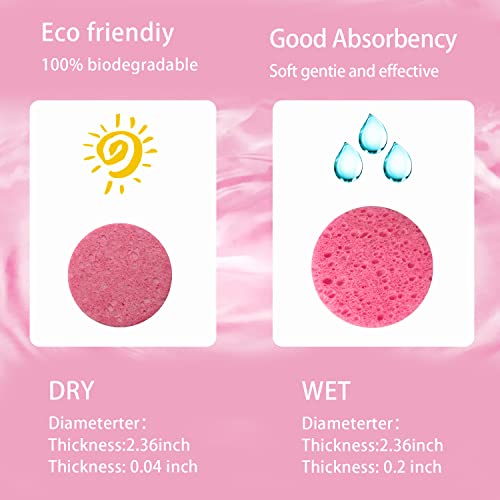 50-Count Compressed Facial Sponges, Round 100% Natural Cellulose Cosmetic Spa Sponges for Daily Facial Cleansing, Makeup and Mask Removal Exfoliating, Skin Massage, Pink - color: 50- Pack Pink