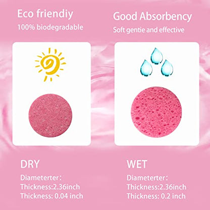 50-Count Compressed Facial Sponges, Round 100% Natural Cellulose Cosmetic Spa Sponges for Daily Facial Cleansing, Makeup and Mask Removal Exfoliating, Skin Massage, Pink - color: 50- Pack Pink