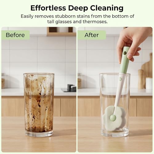 360° Flexible Silicone Bottle Brush with Long Handle, 2026 New Soft Bristle Cup Cleaner Brush, Flexible Water Bottle Cleaning Brush for Narrow Neck Bottles, Water Bottles, Baby Bottles (Green+Orange) - color: Green+orange