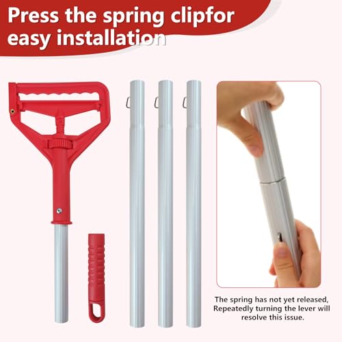 Mop Handle Commercial Heavy Duty Commercial Mop Handle Mop Pole & Mop Stick Replacement Aluminum Industrial Mop Handle with Threaded Clamping Device, Suitable for Cotton & Fiber Mop Heads - color: Red