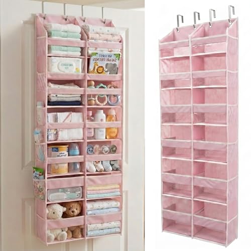 HOMELUX THEORY UPGRADED 6 Tiers Over The Door Organizer Hanging - 100D EXTRA THICK & 50lbs HUGE CAPACITY, 12 Side Mesh Pockets Over The Door Shoe Organizer, Hanging Closet Organizer (Baby Pink, XL) - color: 4. Baby Pink, size: XL 1 set