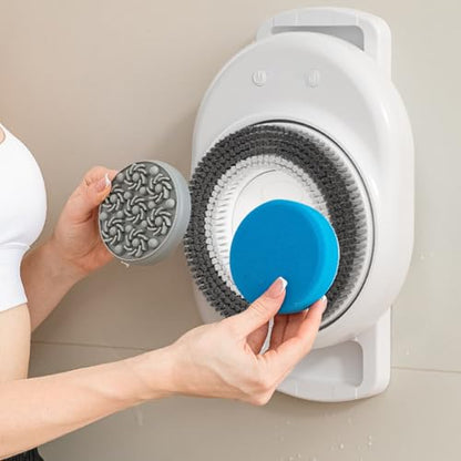 BRRNOO Wall Mounted Body Brush, Electric Shower Brush with Sliding Rail and 3 Rotating Heads, Adjustable Height up to 25.19 Inches, 3 Speed Settings for Full Body Exfoliation and