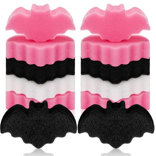 Tioncy 12 Pack Bat Kitchen Sponges Bulk Dual Sided Scrubber Sponges Dishwashing Non Scratch for Bat Kitchen Accessories Dish Scouring Black, White, Pink - color: Black, White, Pink, style: Bat