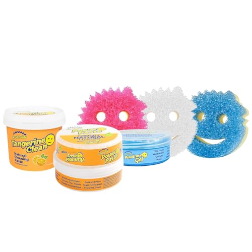 Scrub Daddy Sponges + Household Cleaning Supplies Bundle - PowerPaste Cleaning Putty, Tangerine Clean, PowErase Gel All Purpose Cleaner & Scrub Mommy (3 Pastes & 3 Sponges)