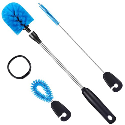 MOSOLAN 3-in-1 Stainless Steel Bottle Brush and Straw Cleaning Set, Long Handle Scrub Brush with Replaceable Head for Water Bottles, Glasswares, Mugs, Flasks, Tumblers, Vases, Round Head - style: Round Head