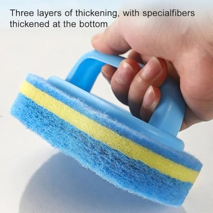 Cleaning Sponge Brush for Bathroom,Shower Sponge Scrubbing Brush with Ergonomic Handle-(Blue Yellow) - color: Blue Yellow