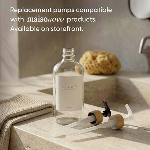 MaisoNovo Glass Hand Soap Dispenser | Dish Soap Dispenser for Kitchen | 16.9oz Clear Bottles with White Bamboo Pump | Bathroom Lotion Dispenser - color: Single Clear Bottle/ White Bamboo Pump