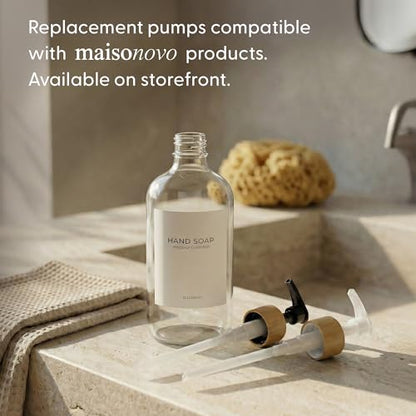 MaisoNovo Glass Hand Soap Dispenser | Dish Soap Dispenser for Kitchen | 16.9oz Clear Bottles with White Bamboo Pump | Bathroom Lotion Dispenser - color: Single Clear Bottle/ White Bamboo Pump