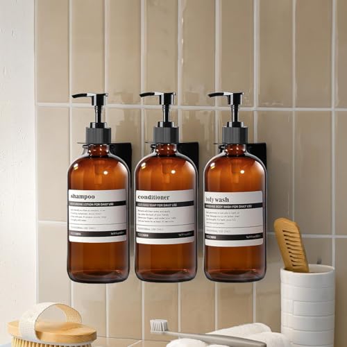 4 Pack 8 oz Amber Glass Pump Bottles, Boston Round Bottles with Pumps for Lotion, Soap, Massage Oils, Refillable Containers with Caps - size: 8 oz Amber 4Pack