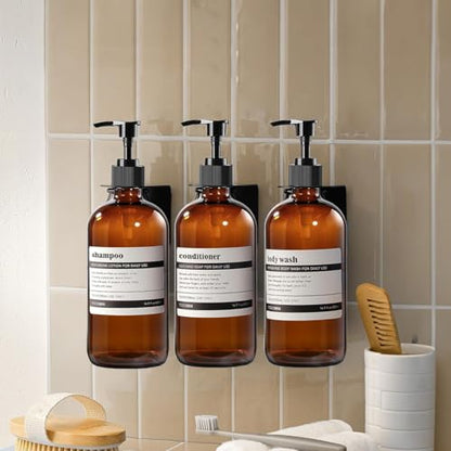 4 Pack 8 oz Amber Glass Pump Bottles, Boston Round Bottles with Pumps for Lotion, Soap, Massage Oils, Refillable Containers with Caps - size: 8 oz Amber 4Pack