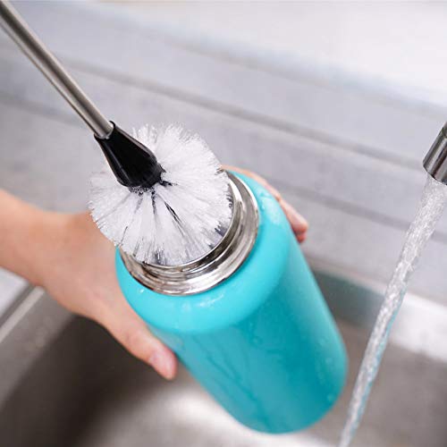 MOSOLAN Stainless Steel Bottle Brush with Replaceable Head, 2 Pack Long Handle Scrubbing Brush for Water Bottles, Glasswares, Mugs, Flasks, Tumblers, Vases, and Kitchen Sink, White, 13 in - color: White, size: 13 Inch (Pack of 2)
