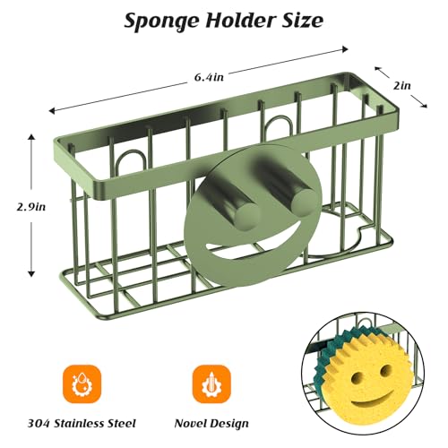 MURLONG Sponge Holder Smiley Face,Sink Caddy,Sink Organizer with 2 Suction Cups/1 Adhesive Strips,Designed for Sponge,Soap,Dish Brush,Scrubber - Green - color: Sage Green