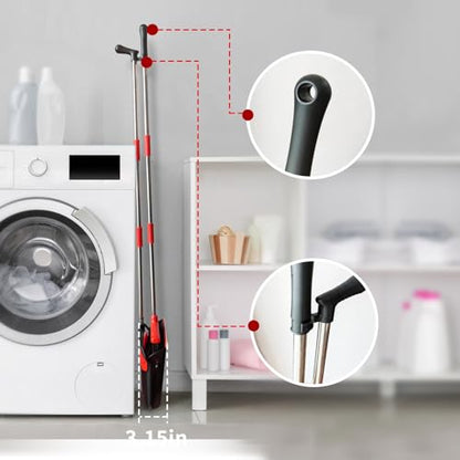 Broom with Dustpan Combo Set 54" Long Handle Adjustable Length Stainless Steel Broomstick Standing Dust Pan and Broom Set for Office Home Kitchen Lobby Floor Cleaning (Red and Black) - color: Black and Red