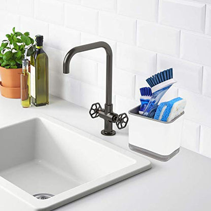 KeFanta Sink Counter Caddy, Plastic Dish Sponge Holder, Kitchen Brush and Scrubber Organizer with Drain Tray, White - color: Grey and White