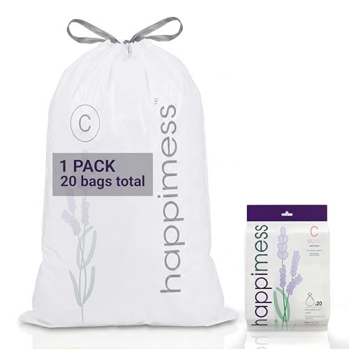 happimess 13.2 Gallon (50L) Drawstring Trash Bags, Lavender Scent, White, Heavy Duty MDPE Liners for Kitchen and Household, Odor Control, Custom Fit 20 Count (1 Packs of 20 Liners) HPM3101C-W-1SET - color: White (Lavender Scented), size: 20 Count (Pack of