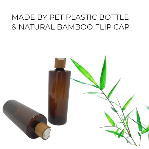 Empty Cosmetic Bottles 16oz/500ml 2 Pack with Bamboo Disc Top Flip Cap for Shampoo Lotion Liquid Soap,Cream,Refilable Plastic Squeeze Travel Size Toiletry Bottles Brown - color: Brown, size: 500ml (Pack of 2)