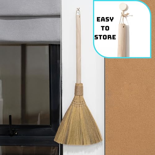 Natural Whisk Sweeping Hand Handle Broom - Brooms for Wedding Jumping Ceremony Halloween DIY Decoration - Vietnamese Straw Soft Broom - 12.2" Width, 28.35" Length - style: Natural