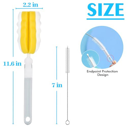 INVODA Bottle Brush 4Pack Long Handle Cup Cleaner Brush Whit Straw Brushes 4Pack Sponge Bottle Scrubber Detachable Handle Cup Cleaning Brush for Baby Bottle Clean Mugs (4 PCS+Straw Brushes 4PCS) - color: 4 Bottle Brush+4 Straw Brush