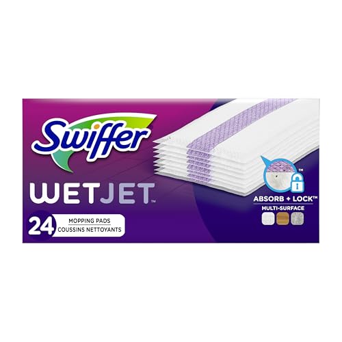 Swiffer Wet Jet Mop Cleaning Pads Refill, Floor Cleaner for Mopping Wood, Laminate, Tile in Home, Bathroom, Kitchen, All Purpose Multi-Surface Spray Mop Pad for Floor Cleaning, 24ct