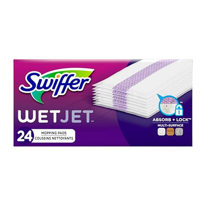 Swiffer Wet Jet Mop Cleaning Pads Refill, Floor Cleaner for Mopping Wood, Laminate, Tile in Home, Bathroom, Kitchen, All Purpose Multi-Surface Spray Mop Pad for Floor Cleaning, 24ct