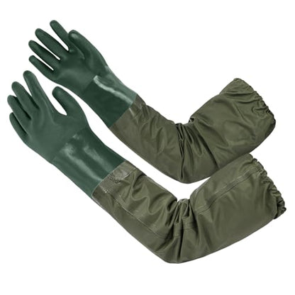AUAUY 27" PVC Chemical Resistant Gloves, Rubber Gloves Heavy Duty, Waterproof Reusable Long Sleeve Glove for Cleaning - color: Green