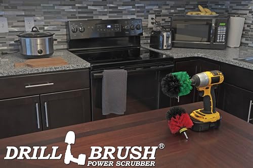 Drill Brush Power Scrubber - Kitchen Cleaning - Dish Brush - Pots and Pans - Cast Iron Cookware - Tile and Grout Brush - Outdoor Cleaning - Stiff Bristle Patio and Deck Brush - Concrete Bird Baths - color: Green / Red